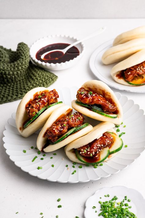 Korean Fried Chicken Bao Buns Korean Chicken Bao Buns Recipe, Korean Chicken Bao Buns, Korean Bao Buns, Bao Buns Recipe Chicken, Chicken Bao Buns Recipe, Korean Fried Chicken Bao, Korean Chicken Bao, Chicken Bao Buns, Bao Chicken