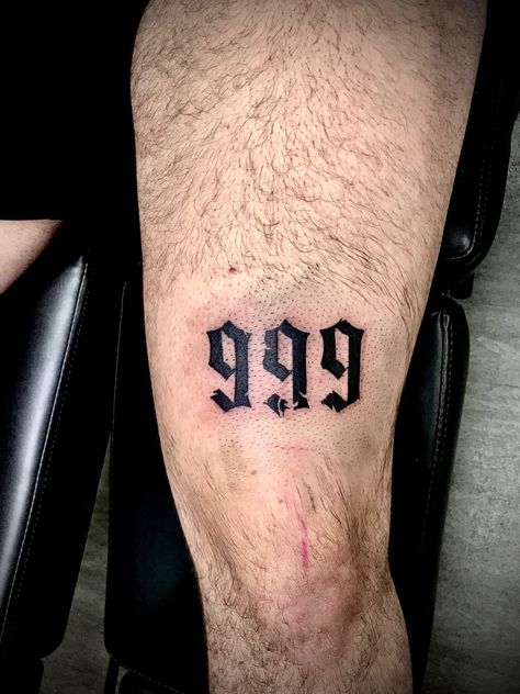 #999 #numbers #tattoo #tattooideas #tattoodesign #legtattoo #tattoospirit 999 Tattoo Design Font, Tattoo Design Leg, 999 Tattoo Design, 999 Tattoo, Numbers Tattoo, Tattoo Work, Leg Tattoos, Fonts Design, Tattoo Design