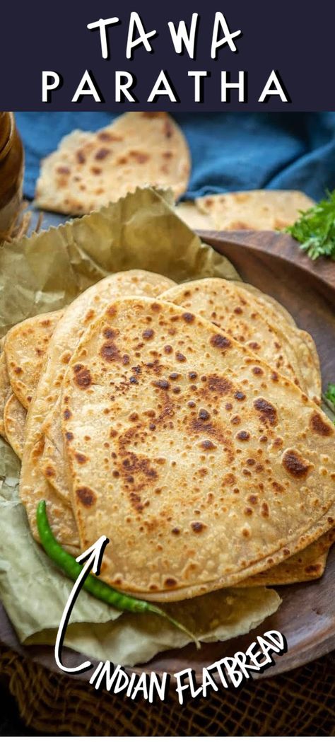 Plain Paratha or Tawa Paratha is an Indian flatbread made using whole wheat flour. It’s prepared in a lot of households almost on a daily basis. Here is how to make it. Different Paratha Recipes, Stuff Paratha Recipe, Plain Paratha, Indian Lunch Box, Different Types Of Paratha Recipe, Mix Veg Paratha Recipe, Indian Bread Recipes, Indian Flatbread, Paratha Recipe