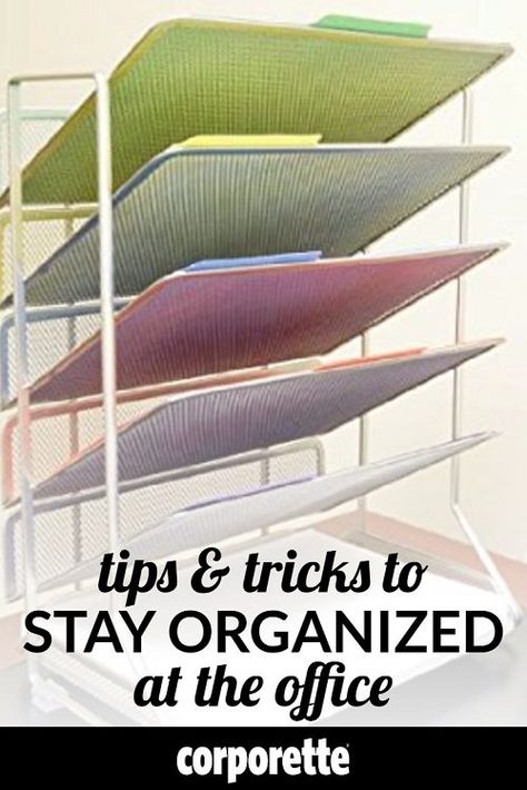 Tips and tricks to stay organized at the office! Lawyers and other professional women share their best systems for getting organized and staying organized with different tasks, assignments, clients, projects, pleadings, and more. | Corporette Organization At Work, Office Decor Professional Work, School Office Organization, Office Ideas For Work, Office Decor Professional Woman, Office Design Diy, Work Desk Organization, Office Decor Professional Business, Business Office Decor