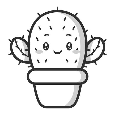 Cute Cactus Drawing, Cactus Cartoon, Cactus Vector, Cactus Drawing, Cactus Painting, Cute Cactus, Roses Drawing, Cartoon Sketches, Drawing Templates