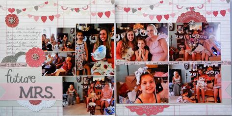 Bridal Shower Scrapbook Layouts Ideas, Bridal Shower Scrapbook Pages, Bridal Shower Scrapbook Ideas, Bridal Shower Scrapbook Layouts, Multi Picture Scrapbook Layouts, Party Scrapbook Layouts, Engagement Scrapbook, Scrapbook Tricks, Framing Photos