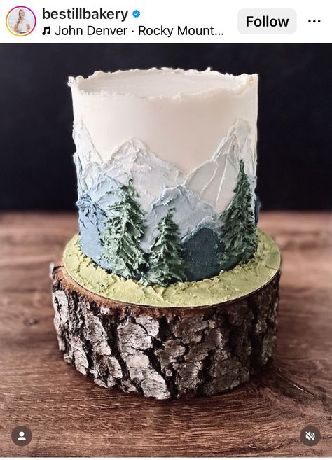 Deer Hunting Cakes For Men, Moose Birthday Cake, Small Mountain Wedding Cake, Pallet Cake Design, Skiing Birthday Cake, Mountain Cake Birthday, Outdoor Birthday Cake, Birthday Cake Camping, Mountain Cake Ideas