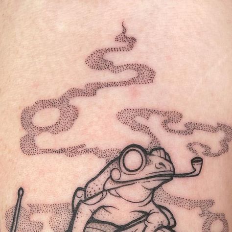 Cartoon Frog Tattoo, Frog With Mushroom Tattoo, Frog Tattoo Linework, Frog Wizard Tattoo, Frog On A Mushroom Tattoo, Frog Flash Tattoo, Witchy Frog Tattoo, Frog Tattoo, Trippy Animal Tattoo