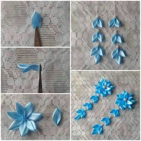 Tiny buds Sulaman Pita, Ribbon Flowers Diy, Kanzashi Tutorial, Flower Step By Step, Ribbon Flower Tutorial, Diy Ribbon Flowers, Diy Flores, Ribbon Crafts Diy, Satin Ribbon Flowers