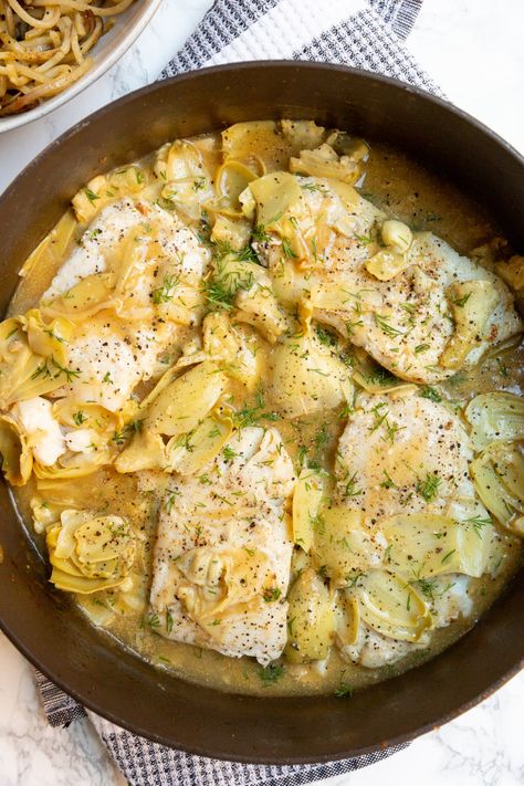 Inspiralized: Lemon Dill Cod and Artichokes with Spiralized Potatoes Spiralized Potatoes, Lemon Artichoke Chicken, Chicken Breast Cutlets, Marinated Artichokes, Lower Carb Meals, Tofu Steak, Roasted Cauliflower Steaks, Zesty Sauce, Artichoke Chicken