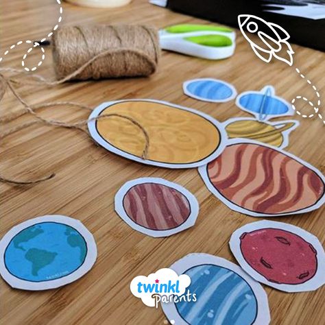 This space-themed craft is a great way to teach children and extend their knowledge of the solar system. The resource includes easy-to-follow directions and printable planets to colour. Simply colour, cut and attach string to create a fun and exciting mobile. Perfect for your child's bedroom! #twinkl #twinklparents #parents #parenting #planet #space #craft #learn #learnthroughplay #bedroom Planet Crafts For Kids, Printable Planets, Planets Model, Solar System Nursery, Planet Mobile, Solar System Mobile, Planet Crafts, Space Activities For Kids, Alien Crafts