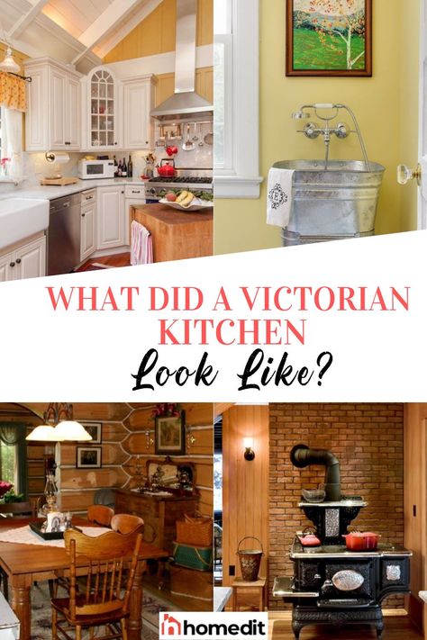 It doesn’t matter how much time you spend in the kitchen, you want it to be a room that makes you feel comfortable. If you want a kitchen island, then find a kitchen island that works for you. If you want a Victorian kitchen, then make it happen. 1800s Victorian Farmhouse, Victorian Countertops, Folk Victorian Kitchen, Victorian Farmhouse Kitchen Vintage, Victorian Country Kitchen, Victorian Kitchen Colors, Victorian Kitchen Sink, Small Victorian Kitchen Ideas, 1850s Kitchen