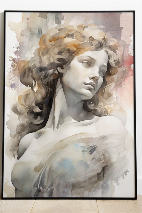 Watercolor Statue, Greek God Hermes, Aphrodite Painting, Greek Goddess Aphrodite, God Hermes, Greek Goddess Art, Famous Art Pieces, Goddess Aphrodite, Watercolor Art Face