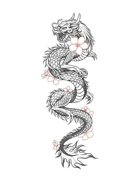 Dragon Tattoo For Women Sleeve, Meaning Of A Dragon Tattoo, Thigh Tattoos Women Dragon, Dragon And Cherry Blossom Tattoo, Dragon Tattoo Wrapped Around Arm, Dragon Tattoo With Flowers, Haku Tattoo, Baby Dragon Tattoos, Dragon Tattoo Leg