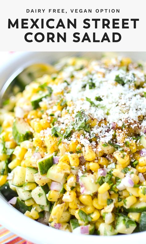 Easy Mexican Street Corn, Street Corn Salad, Mexican Corn Salad, Mexican Street Corn Salad, Spicy Corn, Corn Salad Recipes, Lake Food Ideas, Summer Corn Salad, Mexican Street Corn