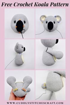 Crochet Koala Free Pattern, Koala Crochet Pattern Free, Crochet Koala Pattern, Koala Craft, Diy Plushies, Koala Pattern, Crochet Koala, Stuffed Animals Crochet, Crochet Hippo