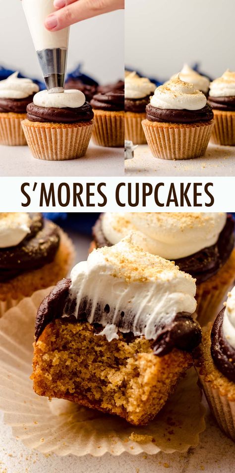 Smores Cupcakes Recipe, Smores Cupcake Recipe, Smores Cupcake, Homemade Cupcake Recipes, Marshmallow Cupcakes, Easy Smores, S Mores Cupcakes, Marshmallow Buttercream, Smores Cupcakes