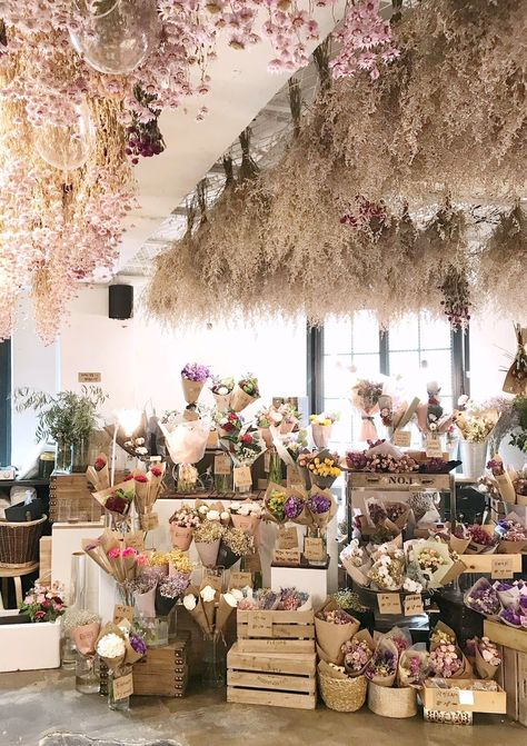 Dried Flower Retail Display, Dried Flower Market Stall, Flower Vendor Booth, Backdrop Display Ideas, Small Flower Shop Interiors, Dried Flowers Display, Dried Flower Bar, Dried Flower Display, Flower Shop Display