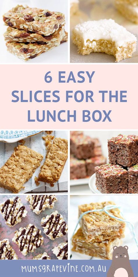 6 lunch box slices the kids will love. Kid-friendly, nut-free snack recipes perfect for school lunches and break time | Mum's Grapevine #lunchbox #kidfriendly #nutfree #snack #snackrecipes #recipes #schoollunches #snacktime Snack Ideas For Kids School, Easy Lunchbox Snacks, Kids School Lunches, Quick School Lunches, Lunchbox Snacks, Snack Ideas For Kids, Nut Free Snacks, Kid Foods, Lunchbox Treats