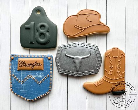 Texas Themed Cookies Decorated, Rodeo Cookies Western Parties, Sheriff Cookies Decorated, Wrangler Pocket Cookies, Morgan Wallen Cookies Decorated, Cowboy Birthday Cookies, Western Royal Icing Cookies, Cowboy Sugar Cookies Decorated, Wrangler Cookies