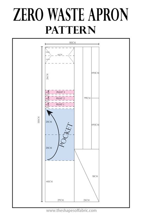 No Waste Pattern Sewing, Free Zero Waste Sewing Patterns, No Waste Sewing Patterns, Apron Patterns Free, Waste Dress, Apron Diy, Pattern Making Tutorial, Waste Fashion, Project Zero