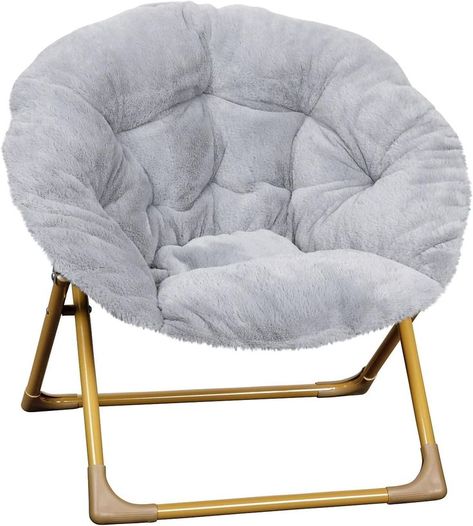 Flash Furniture Gwen Kids Cozy Mini Folding Saucer Chair - Gray Faux Fur Moon Chair - Soft Gold Metal Frame - 23" Portable Folding Chair For Living Room or Bedroom Kids Lounge Chair, Saucer Chair, Moon Chair, Toddler Chair, Fabric Accent Chair, Gray Bedroom, Grey Chair, Saucer Chairs, Kids Chairs