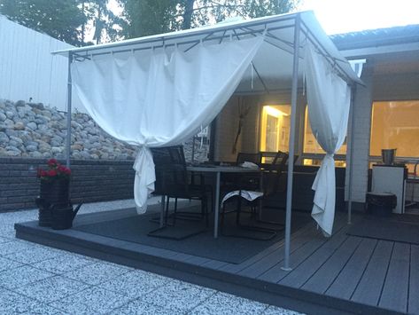 Ikea Karlsö gazebo Gunnön Gazebo, Ikea Ideas, House Inspo, Valance Curtains, Garden Landscaping, Gazebo, Landscaping, Curtains, Home Decor