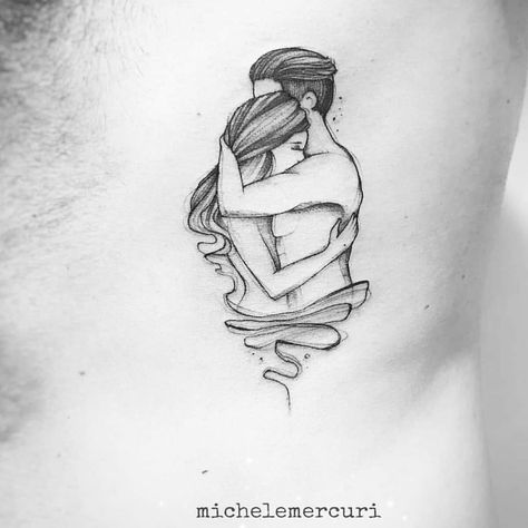 Man And Woman Silhouette Tattoo, Romantic Tattoo For Men, Man And Woman Tattoo, Matching Tattoos For Couples, Couple Tattoo Ideas, Arrow Tattoos For Women, Black Line Tattoo, Believe Tattoos, Tattoos For Couples