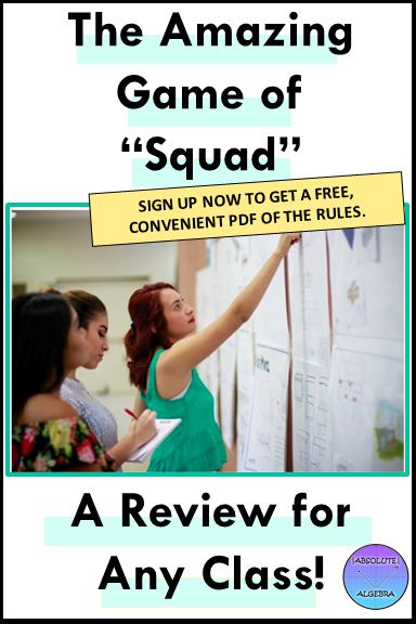 Engage your students with this fun review game.  It can be used for any grade and subject.  Students are asked a question in a group and all the members are held accountable to be able to answer the teacher's questions or they do not get a chance for points!  Algebra and middle school math questions are included along with a convenient pdf version of the rules! #Algebra review game #middle school math review game Math Activities High School Fun, Active Review Games, Whiteboard Math Games, Middle School Math Games, Math Review Games, Review Games For High School Students, Middle School Review Games, High School Review Games, Review Games For Middle School