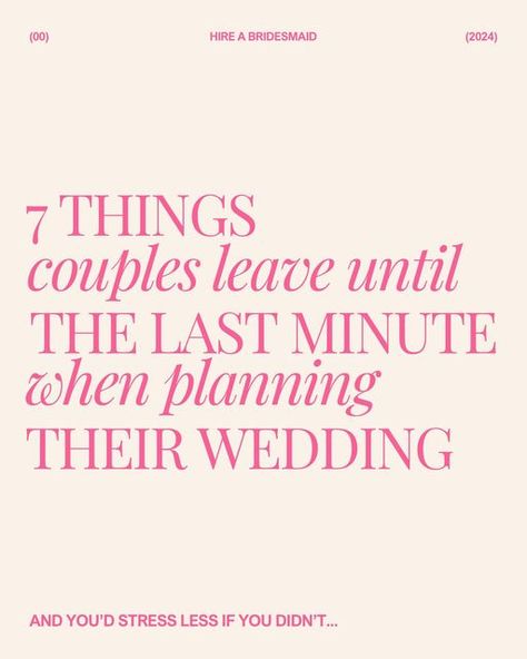 HIRE A BRIDESMAID on Instagram: "7 things couples seem to leave til the last minute when planning a wedding and you don’t have to!  1. A Must-Have Photo List 2. Songs for Key Moments of Your Day 3. Food to Eat Before the Wedding (also called ‘breakfast’, ‘lunch’ and ‘snacks’) 4. Seating Chart and Floor Plan 5. Timeline / Run Sheet / Schedule 5a. A Central Contact List of Phone Numbers 6. A Weather Back-Up Plan (for ALL weather, not just rain) 7. Writing Your Personal Vows  #wedding #weddingplanning #weddingtips #weddingday #weddingtimeline #weddingplanner" Personal Vows, Vows Wedding, Food To Eat, Before The Wedding, Contact List, Wedding Timeline, Planning A Wedding, Wedding Diy, Seating Chart