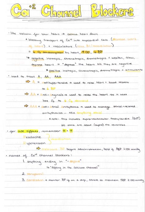 Calcium Channel Blockers Nursing, Mark Klimek Notes, Mark Klimek Nclex Review, Nclex Notes, Mark Klimek, Summary Notes, Nurse Study, Handwriting Ideas, Calcium Channel Blockers