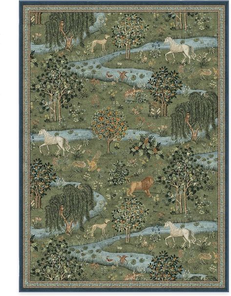 Ruggable Rug, Willow Green, Strawberry Thief, Orange Coral, Landscape Features, Bohemian Area Rugs, Green Landscape, Unique Rug, Rug Stain