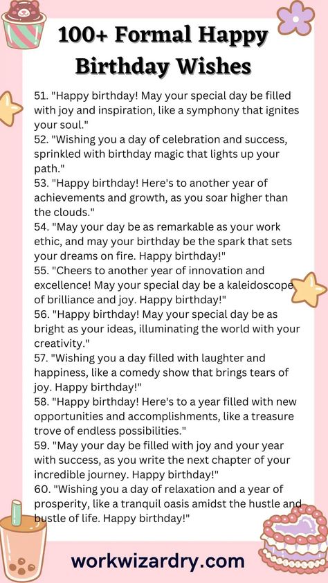 105 Formal birthday wishes for colleagues, boss, employees, managers, clients 5 Birthday Messages For Colleagues, Birthday Wish For Teacher Message, Colleagues Birthday Wishes, Birthday Wishes For Success, Employee Birthday Wishes, Wishes For Teachers Birthday, School Birthday Celebration Ideas, Happy Birthday Wishes Coworker, Birthday Wishes For Employee