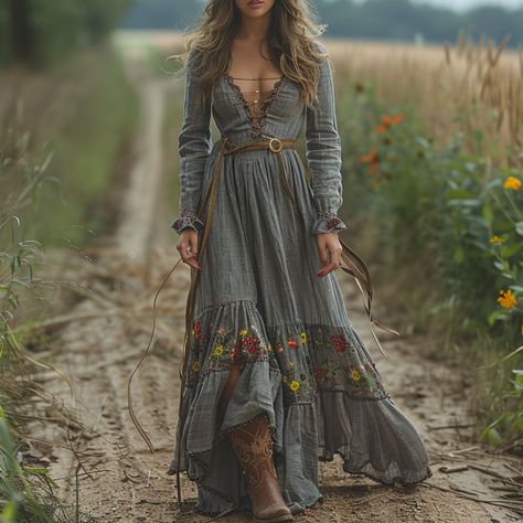 Look Boho Chic, Mode Hippie, Western Chic, Casual Home, Elegant Casual, Maxi Styles, Vestidos Vintage, Long Sleeve Maxi, Chic Fashion