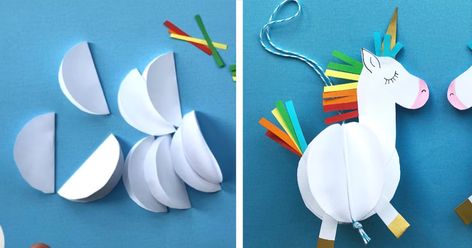 Construction Paper Unicorn, Crafts With White Paper, Unicorn Decorations Diy, Diy Unicorn Crafts, Craft Unicorn, Unicorn Crafts For Kids, Paper Unicorn, Unicorn Diy, 3d Unicorn