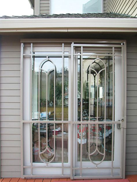 Sliding Glass Door Security Ideas, French Door Security Ideas, Patio Door Design, French Doors Security, Single Patio Door, Burglar Bars, Security Screen Door, Door Protection, Sliding Door Design