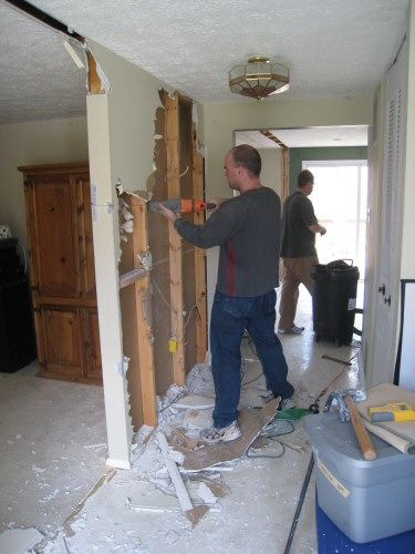 Knocking out that wall Knocking Down Walls, Taking Down A Wall, Removing A Wall, Knock Down Wall, Wall Removal, Half Walls, Home Fix, Sunrooms, Stud Walls