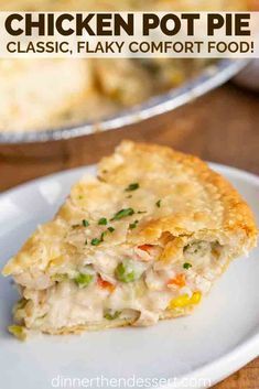 Chicken Pot Pie is a classic comfort food full of chicken, carrots, peas and celery in a delicious homemade creamy chicken sauce (no cans!) baked in a flaky pie crust. #chicken #potpie #chickenpotpie #dinner #kidfriendly #holidays #turkey #christmas #dinnerthendessert Creamy Sauce For Chicken, Classic Chicken Pot Pie, Chicken Pot Pie Filling, Homemade Chicken Pot Pie, Chicken Pot Pie Recipe, Pot Pie Filling, Pot Pie Recipe, Tea Ideas, Chicken Pie