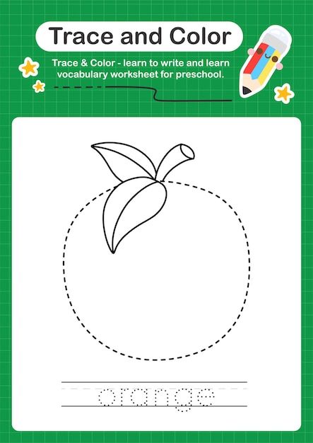 Orange trace and color preschool workshe... | Premium Vector #Freepik #vector #tracing #handwriting-practice #kids-worksheet #worksheet Color Preschool, Practicing Handwriting, Trace And Color, Writing Practice Worksheets, Fruit Coloring Pages, Kindergarden Activities, Sorting Games, Alphabet Worksheets Preschool, Fruits For Kids