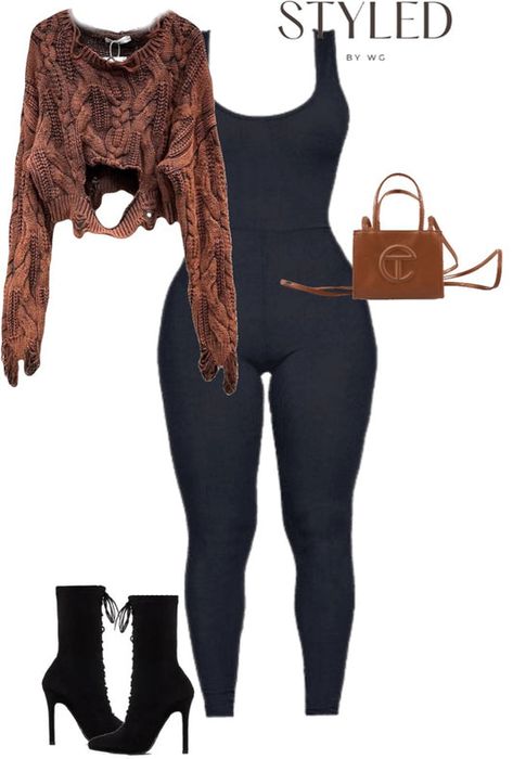 Brown One Piece Outfit, Fall Curvy Outfits, Sweater Outfits Black Women, Brown Jumpsuit Outfit, Rainy Day Outfit Black Women, Chicago Fits, Shein Fall Outfits, Polyvore Outfits Fall, Mode Zendaya