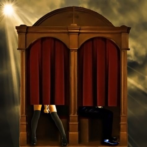 "The Confessional" Confession Booth Aesthetic, Confessional Booth Aesthetic, Confessional Booth, Confession Booth, Capital Sins, The Epiphany, Media Studies, Heaven And Hell, Old Church