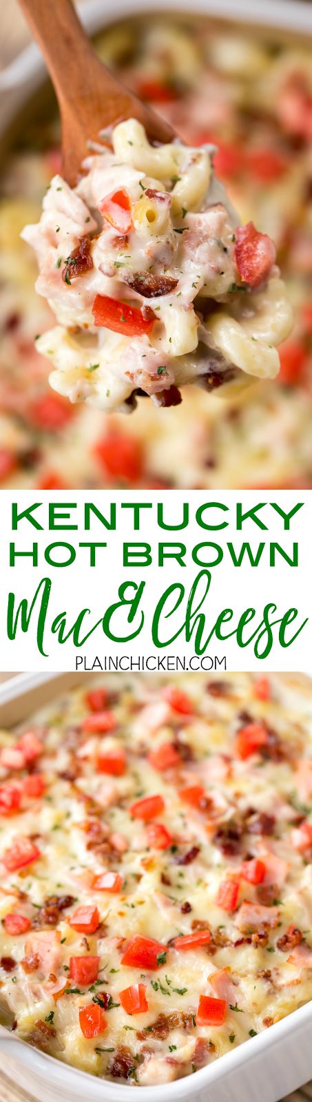 Kentucky Hot Brown Mac and Cheese - THE BEST!!! We ate this two weeks in a row. Seriously DELICIOUS! Macaroni, flour, butter, onion, salt, pepper, milk, gruyere cheese, turkey, bacon, tomatoes. All the flavors of a Kentucky Hot Brown Sandwich in pasta. Everyone cleaned their plate and went back for seconds. This is a new favorite. GREAT macaroni and cheese recipe! Hot Brown Sandwich, Kentucky Hot Brown Sandwich, Brown Sandwich, Cheese Turkey, Kentucky Hot Brown, Hot Brown, Turkey Cheese, Mac Cheese Recipes, Macaroni N Cheese Recipe