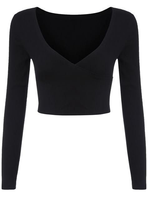 Black Deep V Neck Crop Sweater Black V Neck Top, Black V Neck Long Sleeve, V Necks, Obx Dr, Dr Wardrobe, V Neck Crop Top, V Neck Shirts, Women Sweaters, Black Long Sleeve Top