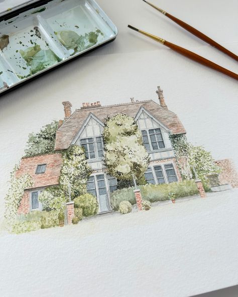 5 hours (ish) of painting and this is the end result ☺️ (tried to actually time this one to see if my pricing is right - s’pose I’ve gotta do all that boring sensible business shizzle along side the fun stuff). ⁣ ⁣ This commission is of the beautiful @theoldvicarage_venue - a stunner of a wedding venue in Christchurch, Dorset. ⁣ ⁣ Original watercolour paintings are such a special, personal gift for the bride and groom. They also make a top brownie point - scoring anniversary gift 😉 ⁣ ⁣ High ... Impressionism Wedding, Wedding Painting Gift, Wedding Venue Illustration, Invitation Business, Watercolour Wedding, Venue Illustration, Watercolor House, Watercolor House Portrait, Wedding Morning