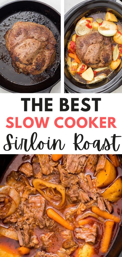 Experience melt-in-your-mouth tenderness with our Crockpot sirloin roast recipe! This easy slow cooker beef tip recipe is perfect for busy days, you'll achieve fork-tender results with minimal effort. Try our flavorful slow cooker beef tip sirloin roast with a luscious steak & gravy twist. The rich and savory flavors of this slow cooker sirloin tip recipe will impress your family and friends, so try it now & Elevate your comfort food game Crockpot Beef Sirloin Tip Roast, Beef Top Sirloin Roast Crockpot, Slow Cook Sirloin Tip Roast, Sirloin Tip Slow Cooker, Tip Sirloin Roast Recipes Crock Pot, Crock Pot Sirloin Roast, Beef Sirloin Roast Recipes Crock Pot, Steak Roast Crockpot, Crockpot Sirloin Tip Steak