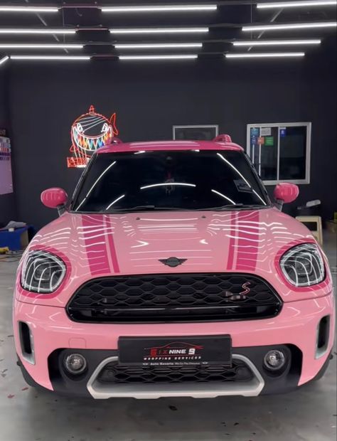 Pink Mini Cooper Aesthetic, Car Cute, Mini Cooper S Modified, Pink Mini Cooper, Car Pink, Mini Cooper Aesthetic Interior, Minicooper Mini Coopers, Cute Pink Car, Pink Cars