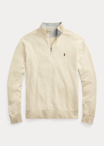 Men's L Dark Grey Heather Luxury Jersey Quarter-Zip Pullover | Ralph Lauren Laid Back Outfits, Ralph Lauren Quarter Zip, Polo Ralph Lauren Sweatshirt, Ralph Lauren Sweatshirt, Half Zip Sweatshirt, Quarter Zip Sweatshirt, Half Zip Pullover, Designer Clothes For Men, Quarter Zip Pullover