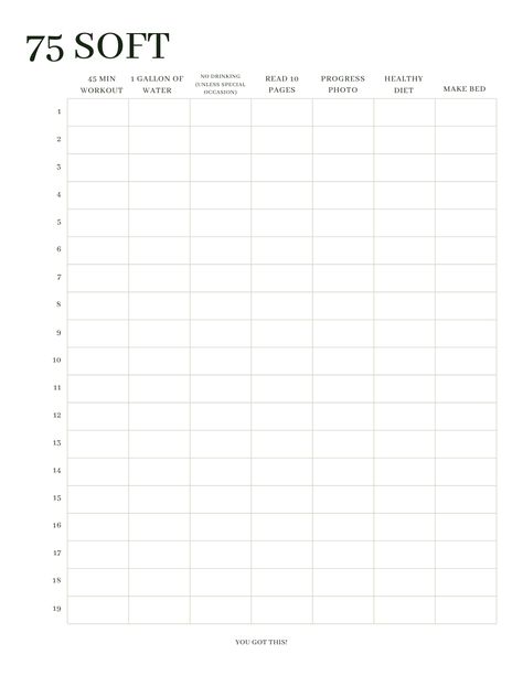 75 SOFT CHART by @vhighfashion Fitness Charts Printable, 75 Soft Free Printable, Free 75 Soft Challenge Tracker Printable, 75 Soft Tracker Printable Free, 75 Soft Tracker Free, Workout Accountability Chart, Workout Goals Chart, 75 Challenge Tracker Free, Work Out Chart