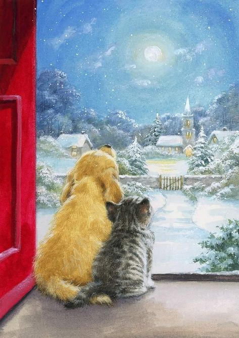 Hazel Lincoln, Images Noêl Vintages, Christmas Dreaming, Christmas Scenery, Christmas Artwork, Vintage Christmas Images, Cat Artwork, Winter Pictures, Christmas Scenes