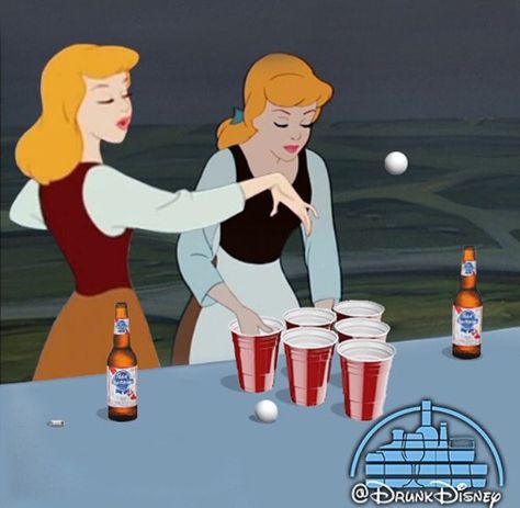 Beer pong! Drunk Disney, Feels Meme, Princess Drinks, Disney Princess Funny, Beer Pong, Dark Disney, Twisted Disney, Casino Theme, Quotes Disney