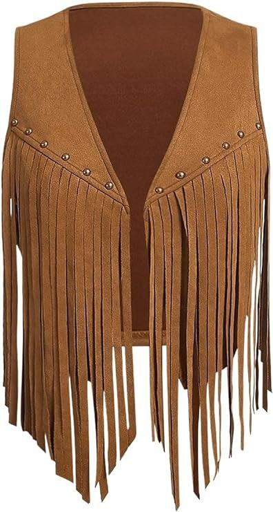 Verdusa Women's Fringe Vest Crop Jacket 70s Hippie Faux Suede Tassel Cardigan Brown S at Amazon Women's Coats Shop Wild West Outfits, Hippie Jacket, Cardigan Brown, Rodeo Outfits, Fringe Vest, 70s Hippie, Jacket Cardigan, Faux Suede Fabric, Designer Dresses Casual