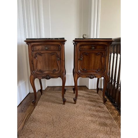 Victorian Nightstand, Victorian Bedside Table, Antique Nightstand, French Antique Bedside Tables, Antique Marble Top Nightstand, Walnut Nightstands, Wimbledon House, French Bed Sude Tabled, French Rococo Nightstand