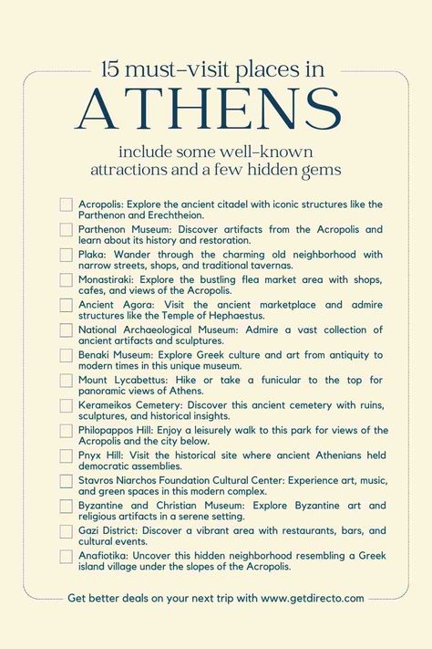 Things to do in Athens - Directo Travel Guide Places To Go In Athens Greece, Must Do In Greece, Athens Greece Travel Guide, Athens To Do List, Athens Greece Things To Do, 2 Days In Athens Greece, Greece Athens Travel, Athens Places To Visit, Where To Visit In Greece