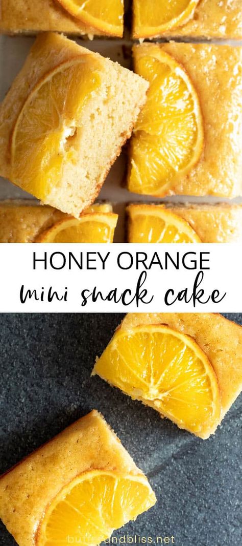 Easy recipe for a Honey Citrus Snack Cake, for Two! Bright orange flavors are combined with honey and vanilla for a delicious, refined sugar-free mini snack cake. ButterandBliss.net | #citruscake #refinedsugarfree #minicake Healthy Orange Cake, Flourless Orange Cake, Orange Recipes Dessert, Orange Cake Easy, Honey Snacks, Cake For Two, Orange Dessert, Honey Cake Recipe, Citrus Cake